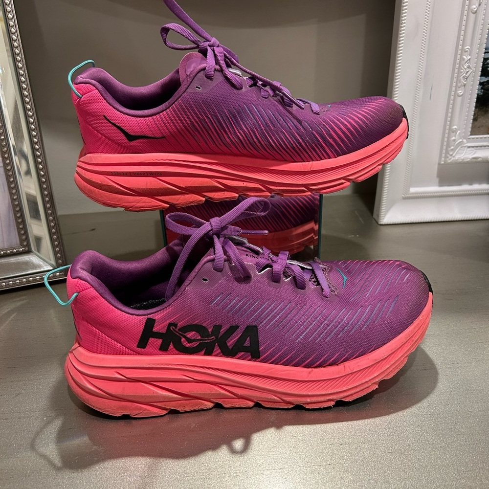 Hoka Rincon 3 Women's Pink and Purple Cushioning Running Shoes - Picture 3 of 14